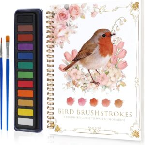 Easy-Learn Bird Watercolor Workbook, 12 Unique Bird Patterns, Bleed-Resistant Paper – Creative Gift for Adults & Teens