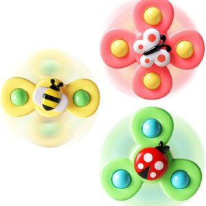 ALASOU 3PCS Suction Cup Spinner Toys for 1 Year Old Boy Girl|Spinning Top 12 18 Months|1 2 Year Old Boy Birthday Gift|Baby Bath Toy for Kids Ages 1-3|Sensory Airplane Travel Toy for Infant Toddlers