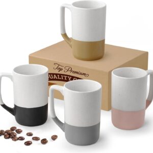 Large Ceramic Coffee Mug Set of 4, 16 oz Tea Cups with Handle, Porcelain Mug for Latte, Hot Tea, Cappuccino, Milk, Cocoa, Microwave & Dishwasher Safe Cups for Men Women Mug Lovers, Housewarming Gift