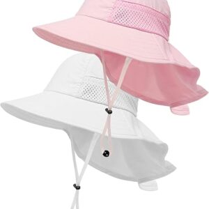 Toddler Baby Sun Hat Kids Summer Beach Essentials Adjustable Beach Hats with Bucket Wide Brim for Boys Girls Age 0-14 Years