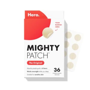Mighty Patch Original Patch from Hero Cosmetics - #1 Hydrocolloid Acne Pimple Patches for Face, Shrinking Zits & Whiteheads in 1 Use, Nighttime Spot Pimple Stickers for Face, 36 Count
