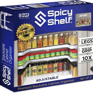 Spicy Shelf 3.0 - Expandable 2 Tiered Spice Rack Organizer for Cabinet & Pantry - Kitchen Seasoning Organizer - Cabinet Spice Racks for Inside Cabinets (Spicy Shelf Premium) - Home Organization