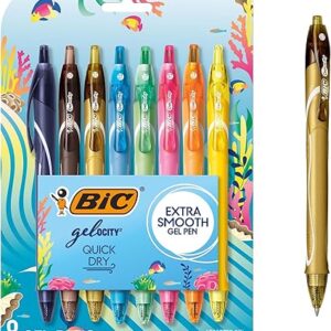 BIC Gelocity Quick Dry Ocean Themed Gel Pens, Medium Point (0.7mm), 8-Count Gel Pen Set, Colored Gel Pens for Note Taking and Journaling