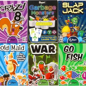 Regal Games Card Games for Kids - Go Fish, Crazy 8's, Old Maid, Slap Jack, Garbage Monster, War - Simple & Fun Classic Family Table Games - Games May Vary (6 Set)