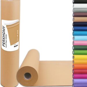 PerkHomy Brown Kraft Paper Roll 17.5" x 1,200" (100') for Gift Wrapping Bulletin Board Craft Art Bouquet Flower Packing Valentines Easel Moving Shipping Floor Poster Covering Table 70GSM 50LB