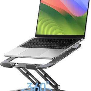 LOXP Adjustable Laptop Stand, Computer Stand with 360 Rotating Base, Ergonomic Laptop Riser Mount for Desk Foldable Protable Computer Desk Fits with MacBook Pro Air (10-16") - Black