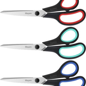 iBayam 3-Pack 8" Heavy Duty Scissors with Ultra Sharp Blades and Comfort Grip Handles - For Office, Home, School, Sewing, and Crafts